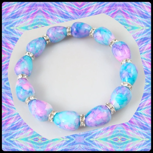 💠NEW 14mm Art Glass Ball /6mm Crystal Stretch - Picture 3 of 3